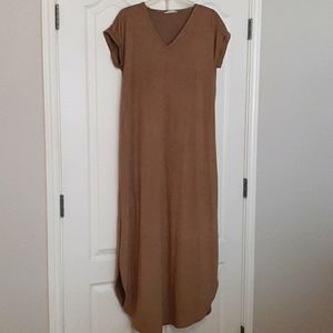 Brown swede short sleeve long dress